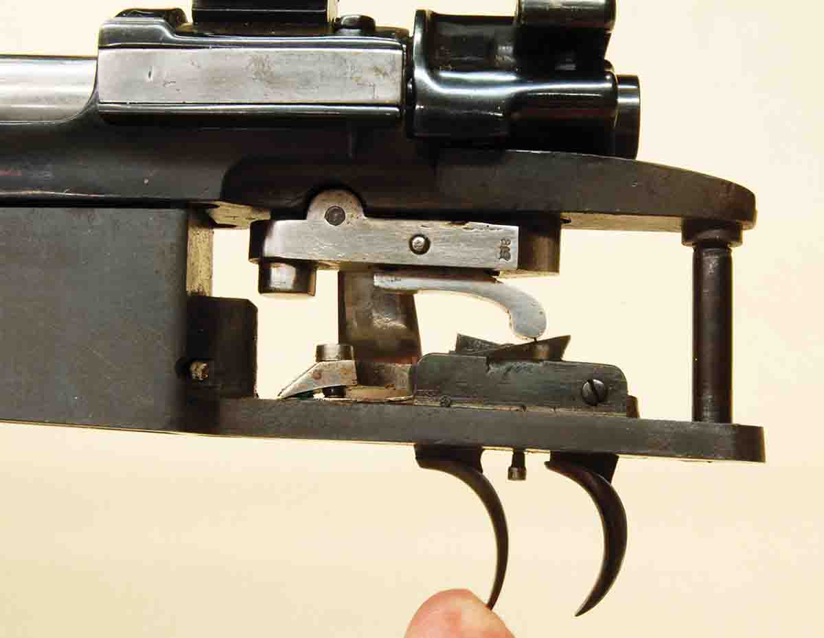 If the mechanism is not set, the front trigger will fire the rifle, but only after a long, two-stage pull.